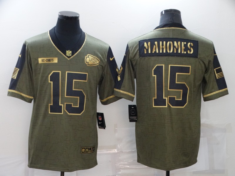 2021 Men Kansas City Chiefs #15 Patrick Mahomes Nike Olive Salute To Service Limited NFL jersey->nba hats->Sports Caps
